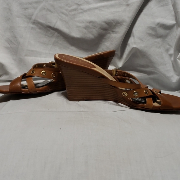 Cole haan wedge sandals tan eyelet adjustable 🔥 - Picture 2 of 9